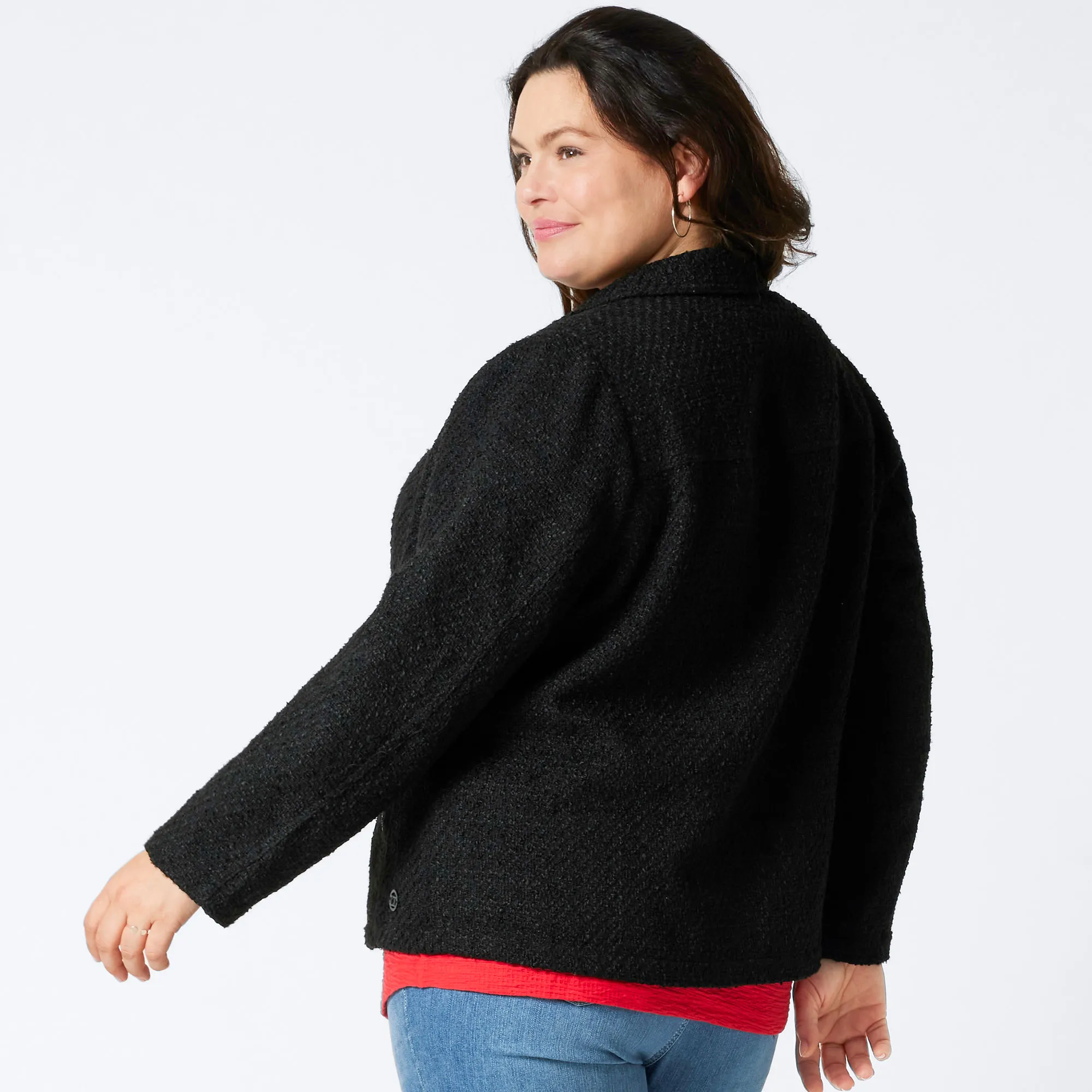 Damen-Bouclé-Jacke mit 2 Reißverschluss-Taschen, große Größen