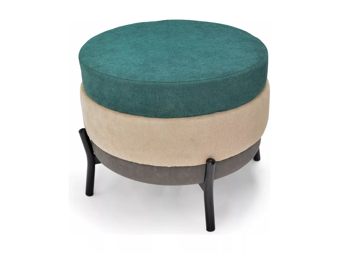 HAMBURG - Pouf rond 3 places PU/velours/tissu beige