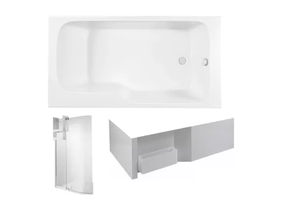 Baignoire bain douche JACOB DELAFON Malice + tablier baignoire + pare bain + étagère 170 x 90 v. droite