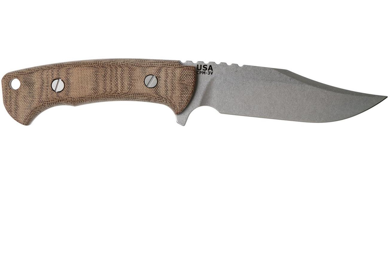 Rick Hinderer Ranch Bowie Natural Canvas Micarta, Stonewashed, bowie mes