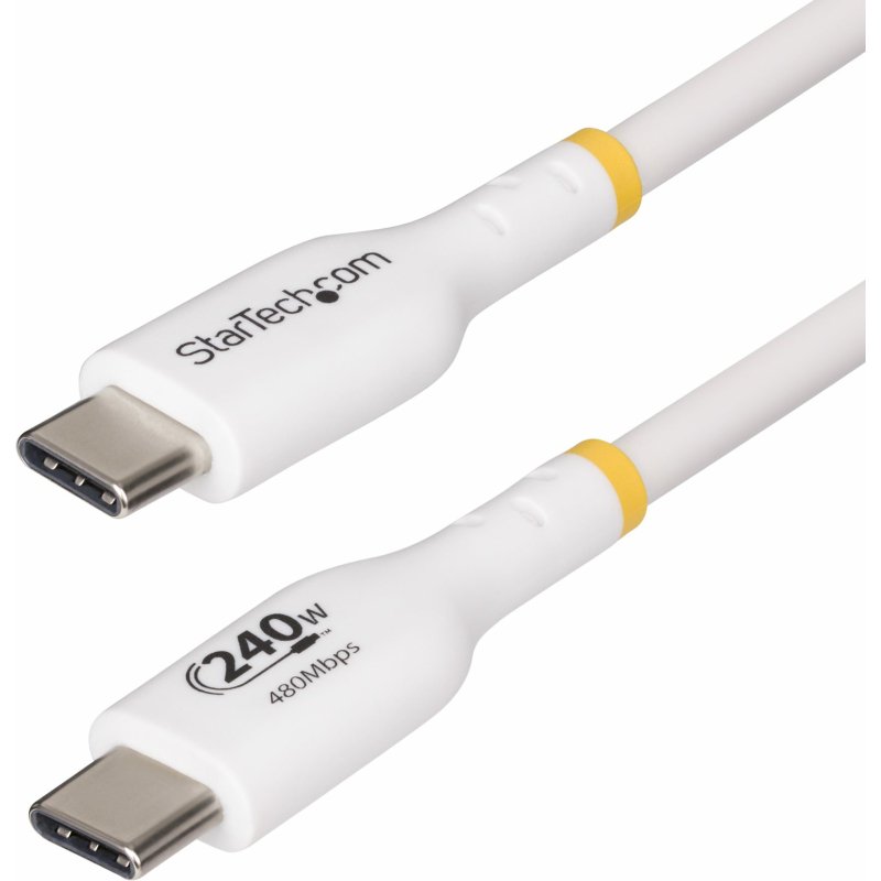 StarTech.com Câble de Charge USB-C de 4m, Charge et Synchronisation, 240W (5A) PD EPR, Câble de Charge USB 2.0 pour Ordinateur Portable, Certifié USB-IF , Gaine TPE - Cordon de Charge USB C Blanc