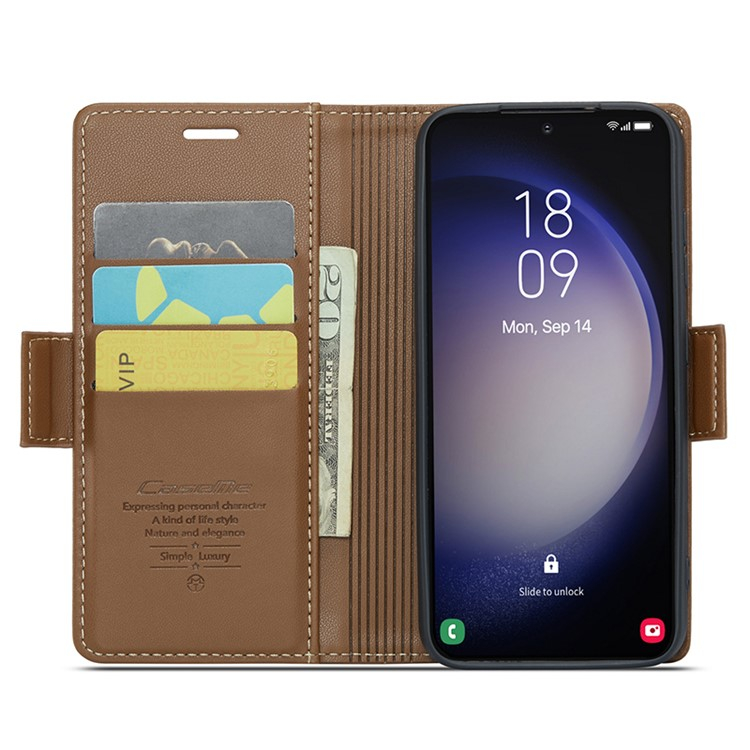 Samsung Galaxy S24 Leder Tasche Flip Wallet Etui mit Kartenfächern Litchi Look (RFID Schutz) - Braun