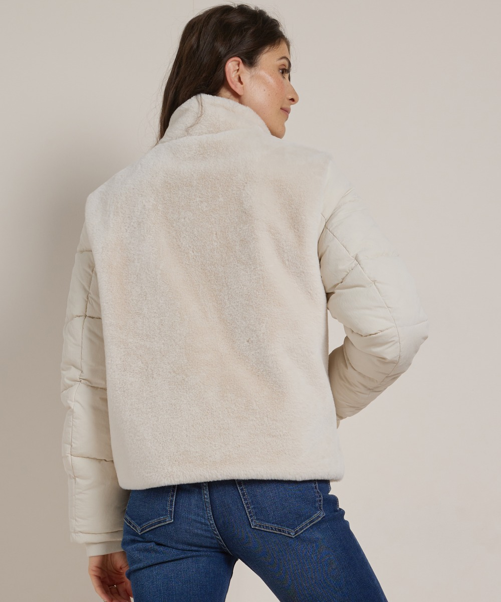 fake fur jas met doorgestikte mouwen