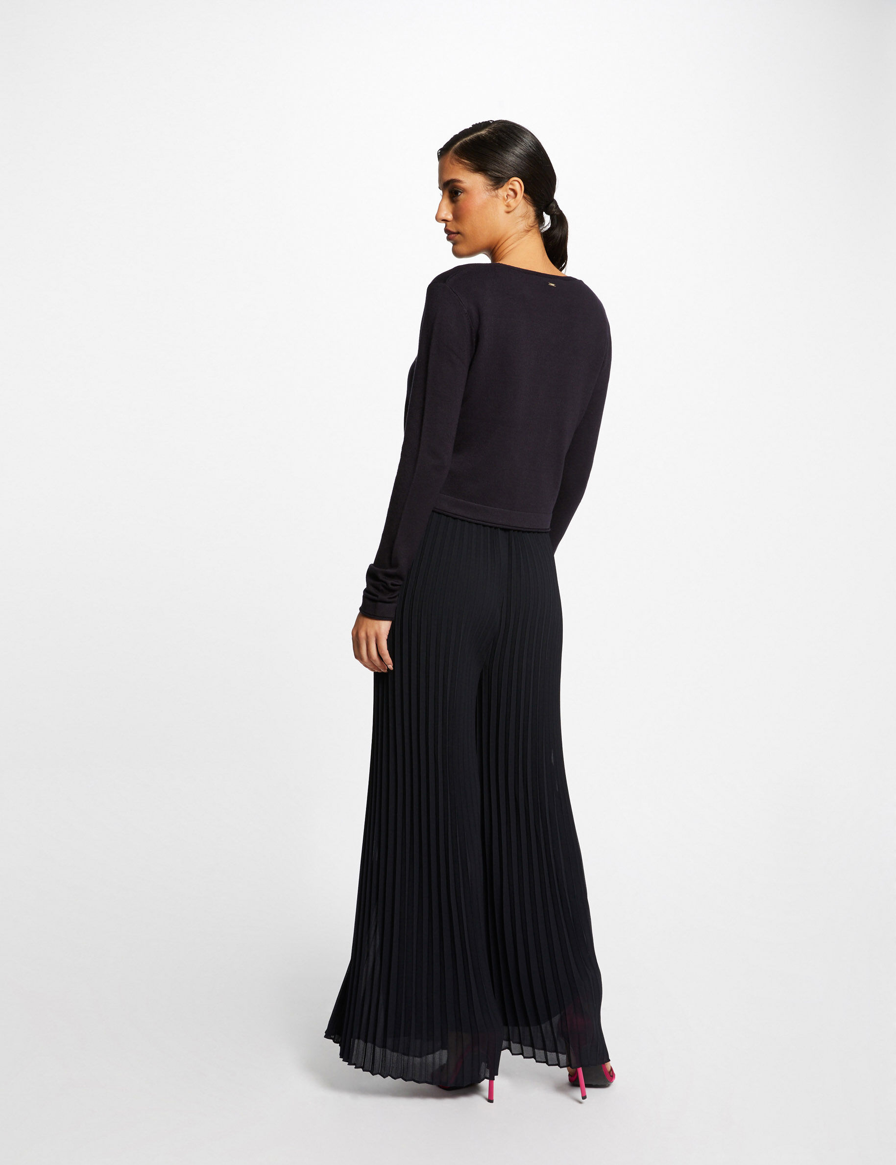 Gilet manches longues à col en V marine femme - marine