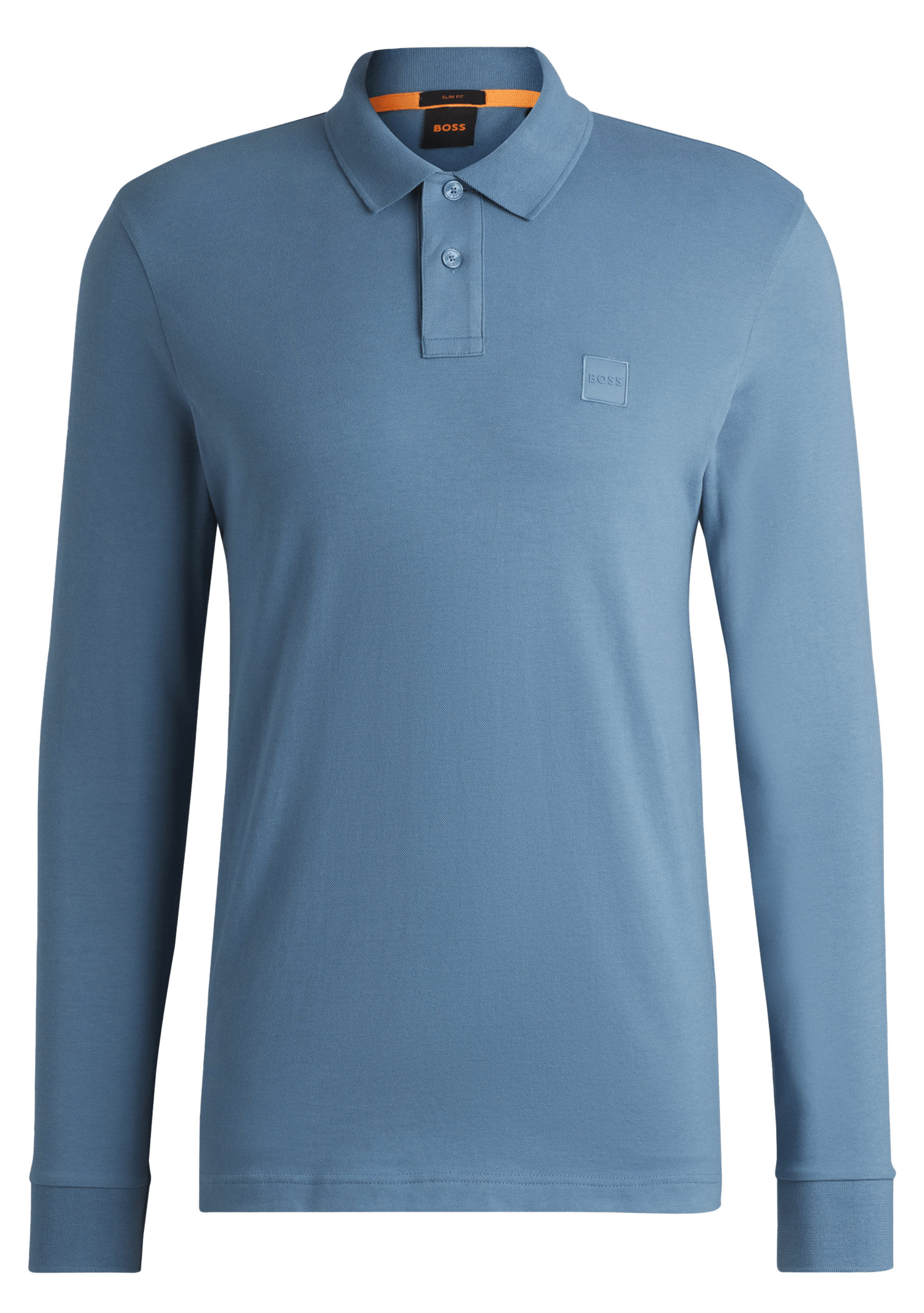 Polo à manches longues regular-fit en coton mélangé | Bleu