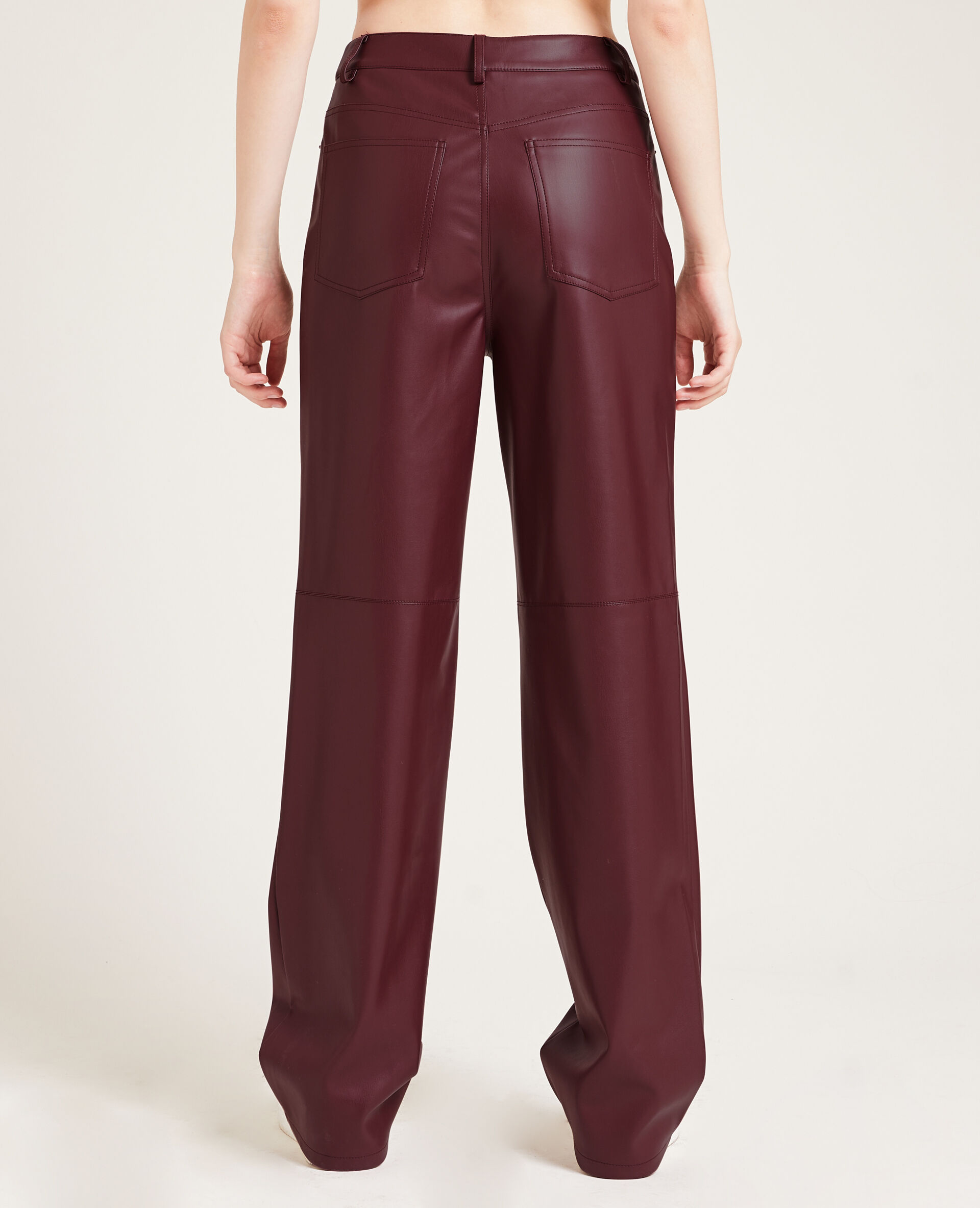 Pantalon droit en simili cuir - Bordeaux