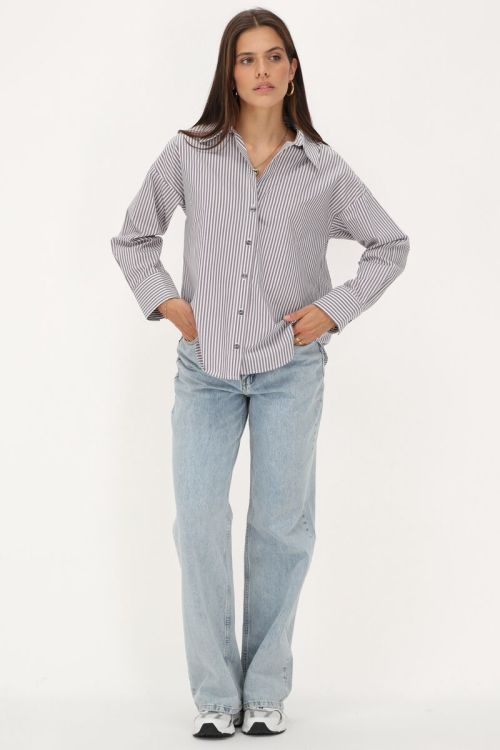 Paars-witte blouse pinstripe