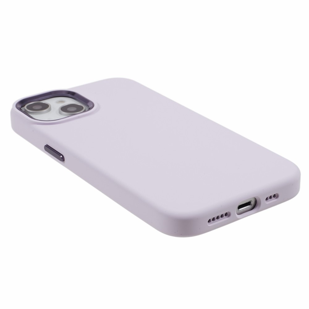 iPhone 15 Silikon Hardcase Hülle mit Metall Kamerarahmen - Lila