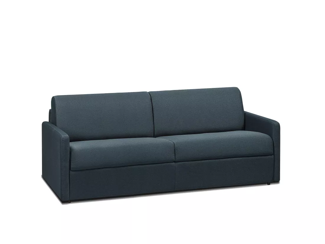 Canapé 4 places convertible express en tissu bleu foncé - Couchage à lattes larges 160 cm - Matelas 18 cm CALIFE