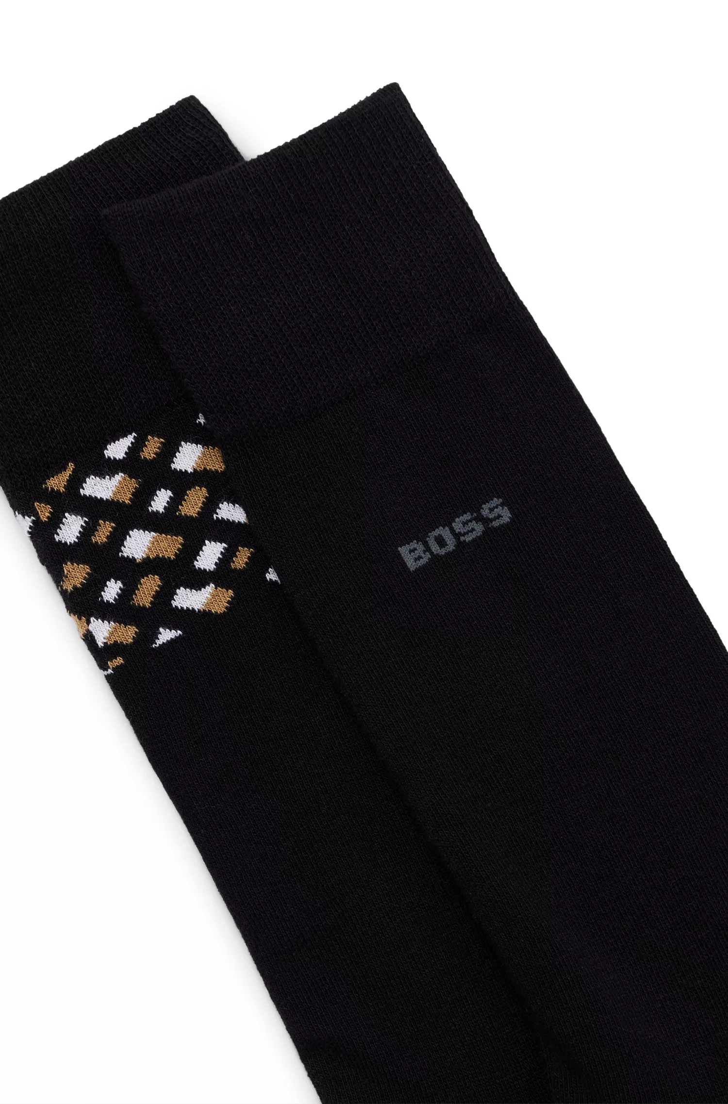 BOSS Black - Pacote com dois pares de meias de comprimento normal com detalhe exclusivo.