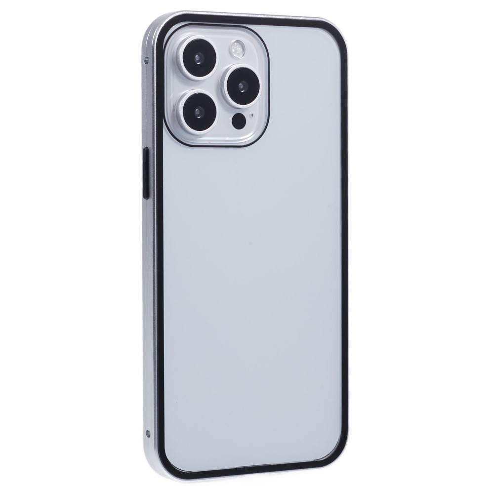 iPhone 16 Pro Max Magnetische Alu Schutzhülle mit Panzer Glas Backcover   Displayschutz (Magnet-Technologie) - Silber