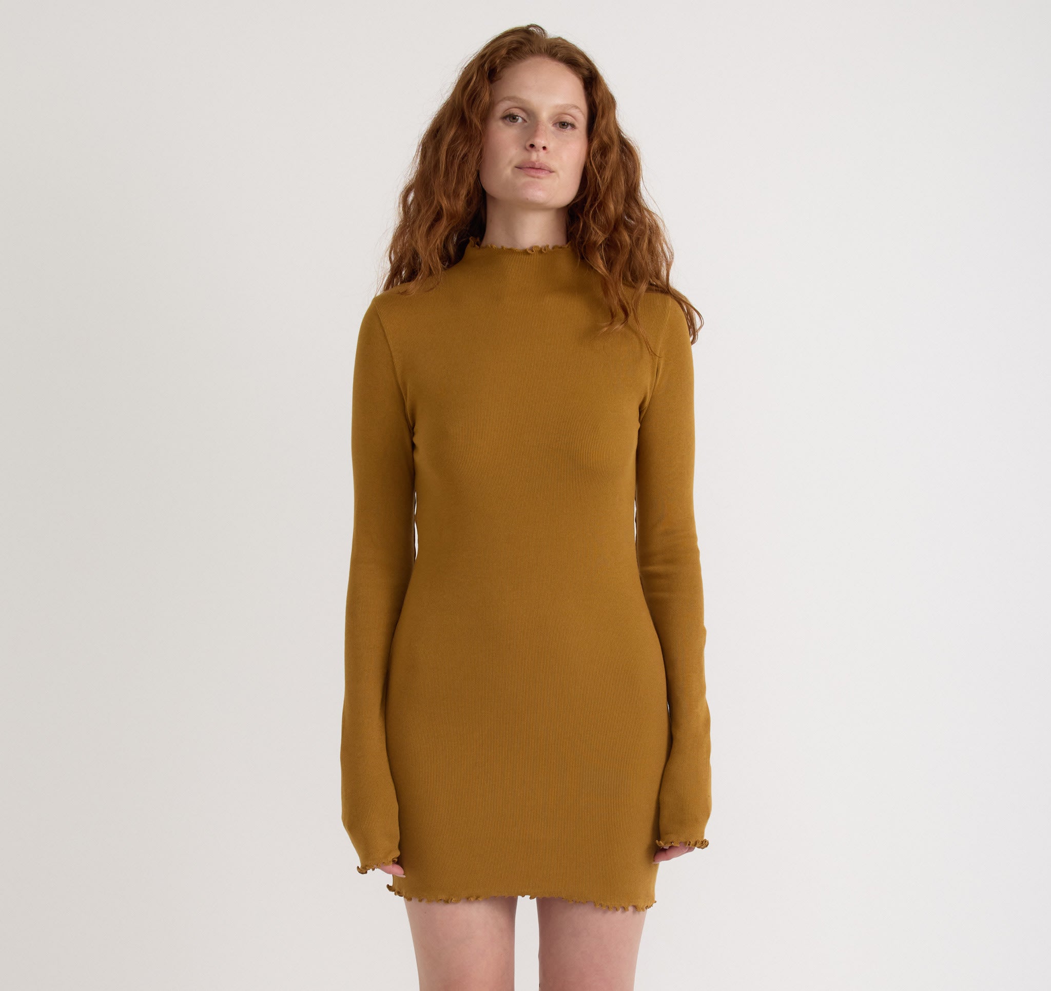 ORGANIC COTTON<br>Core Rib Mock Neck Long Sleeve Dress