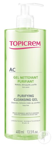 Topicrem AC Gel Nettoyant Purifiant Peaux Sensibles Mixtes À Grasses Flacon Pompe 400ml