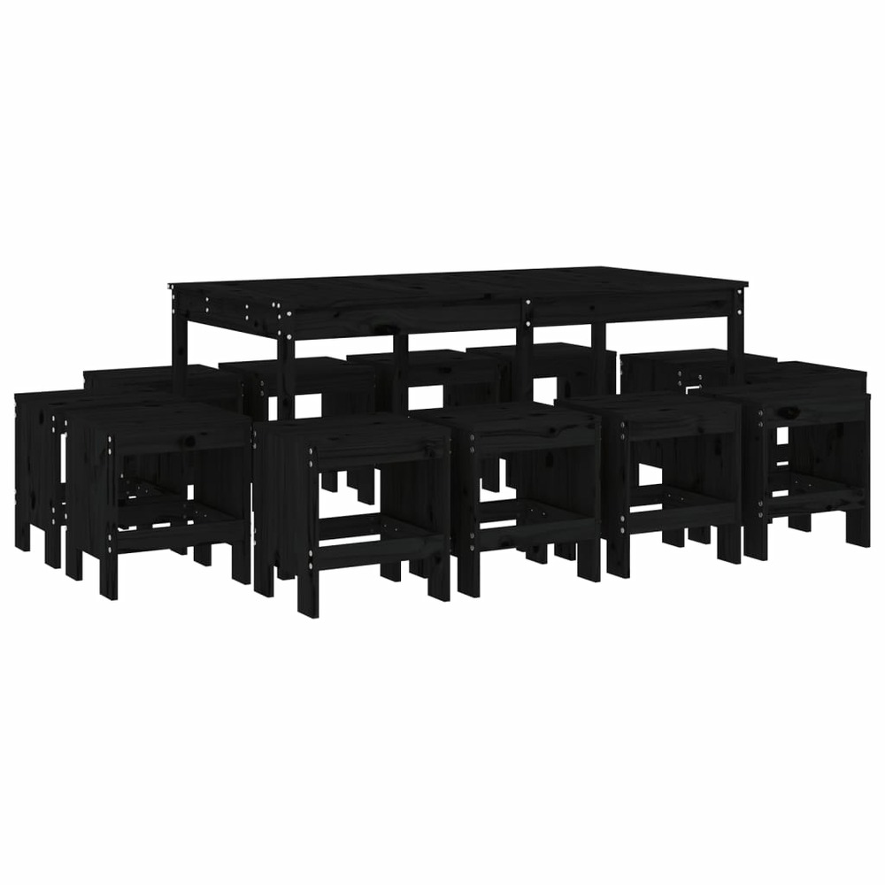 Ensemble à dîner de jardin 13 pcs noir bois massif de pin