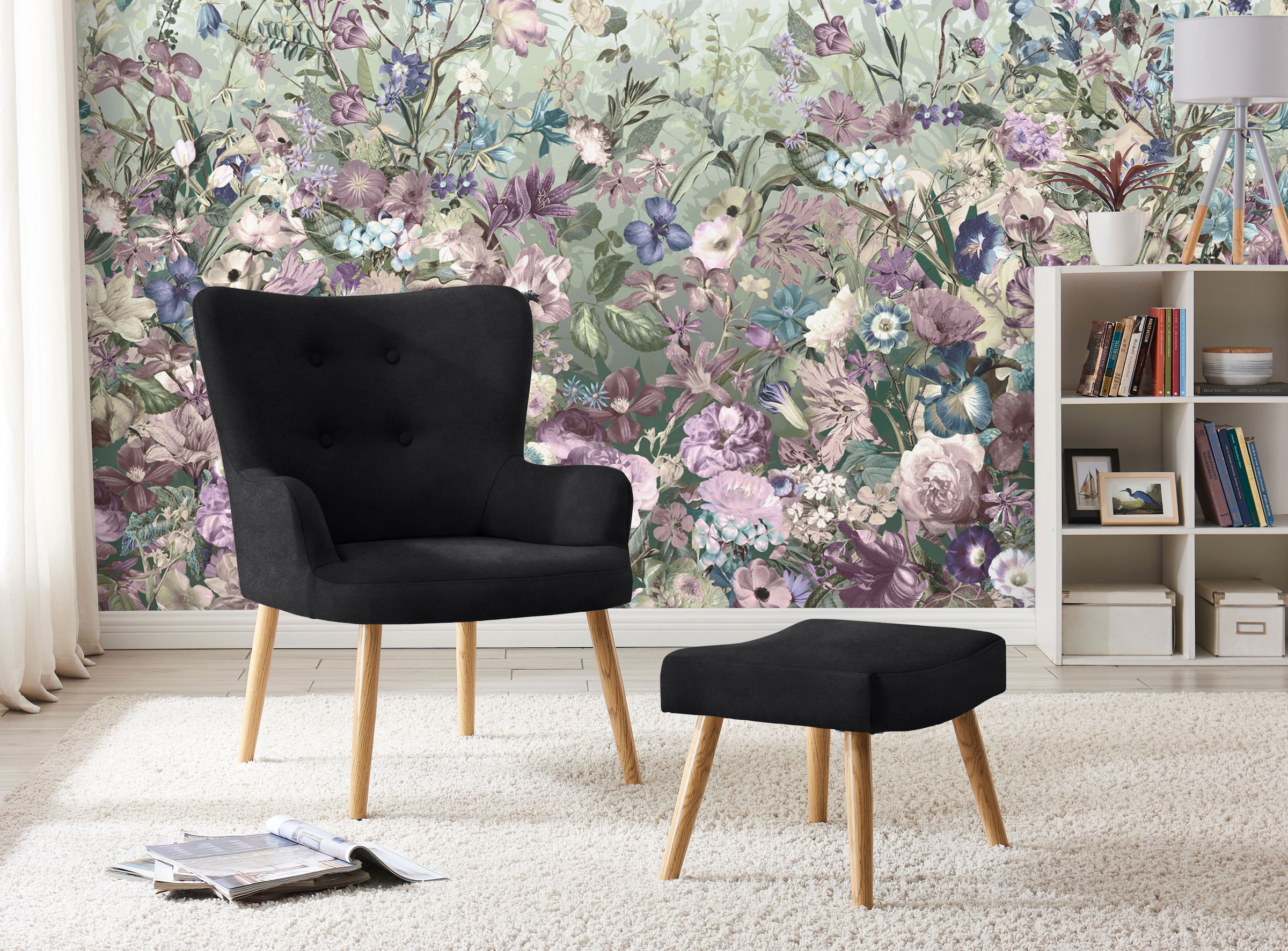 Home affaire Sessel »Levent, Ohrensessel mit Hocker,« in unterschiedlichen Bezugsqualitäten, Sitzhöhe 40 cm