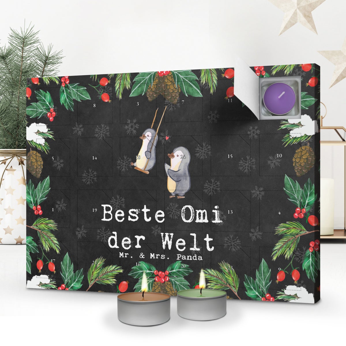 Mr. & Mrs. Panda Geurkaars Adventskalender Pinguïn Beste Oma ter Wereld - Zwart