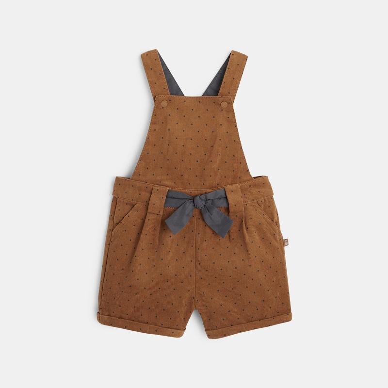Salopette courte velours milleraies à pois marron bébé fille Marron