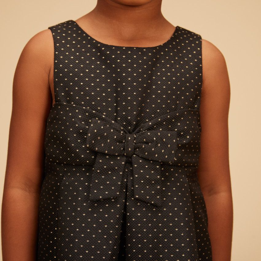 Robe sans manches à nœud en jacquard pour fille - Noir