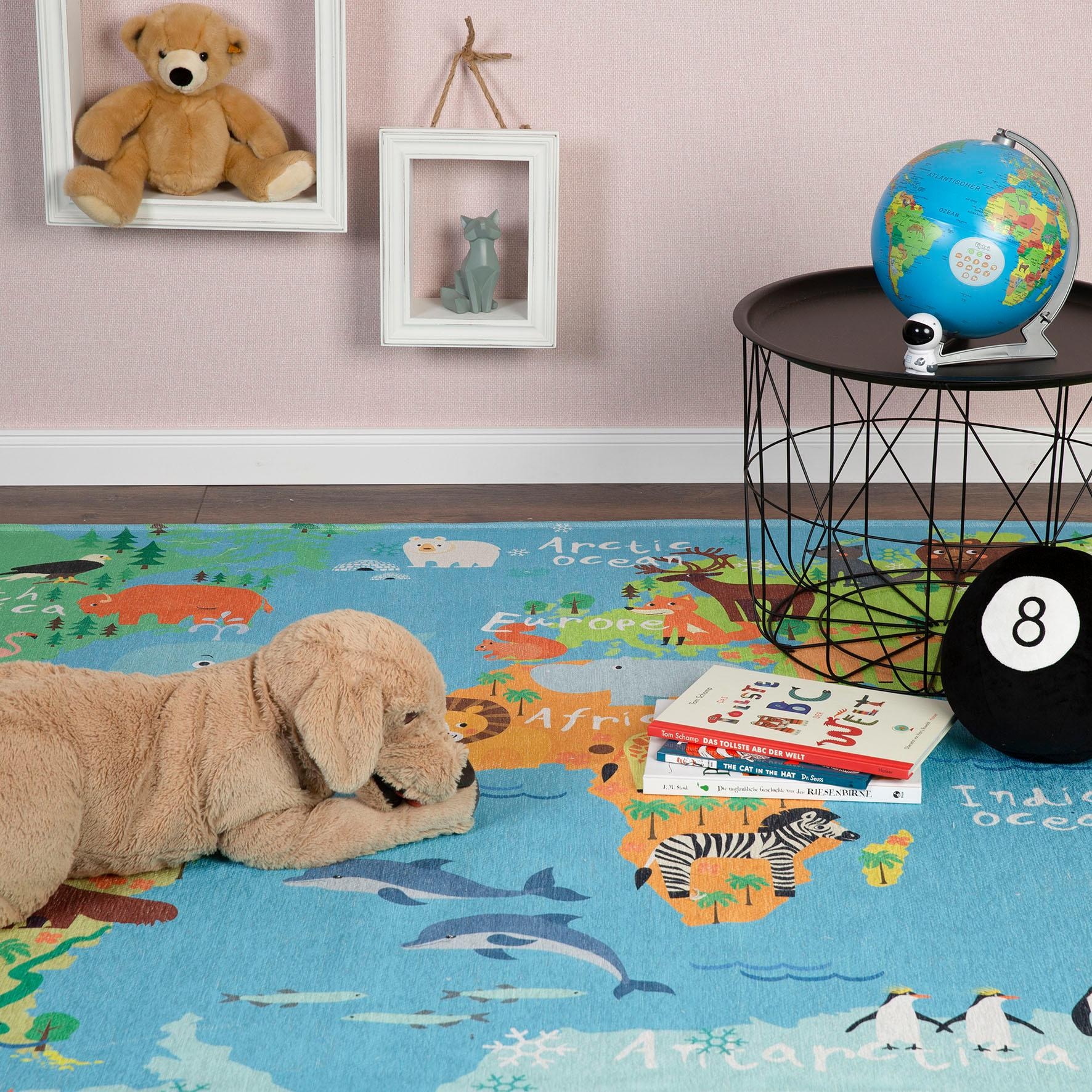 Obsession Kinderteppich »My Torino Kids 233« rechteckig 10 mm Höhe Motiv Weltkarte, Kinderzimmer