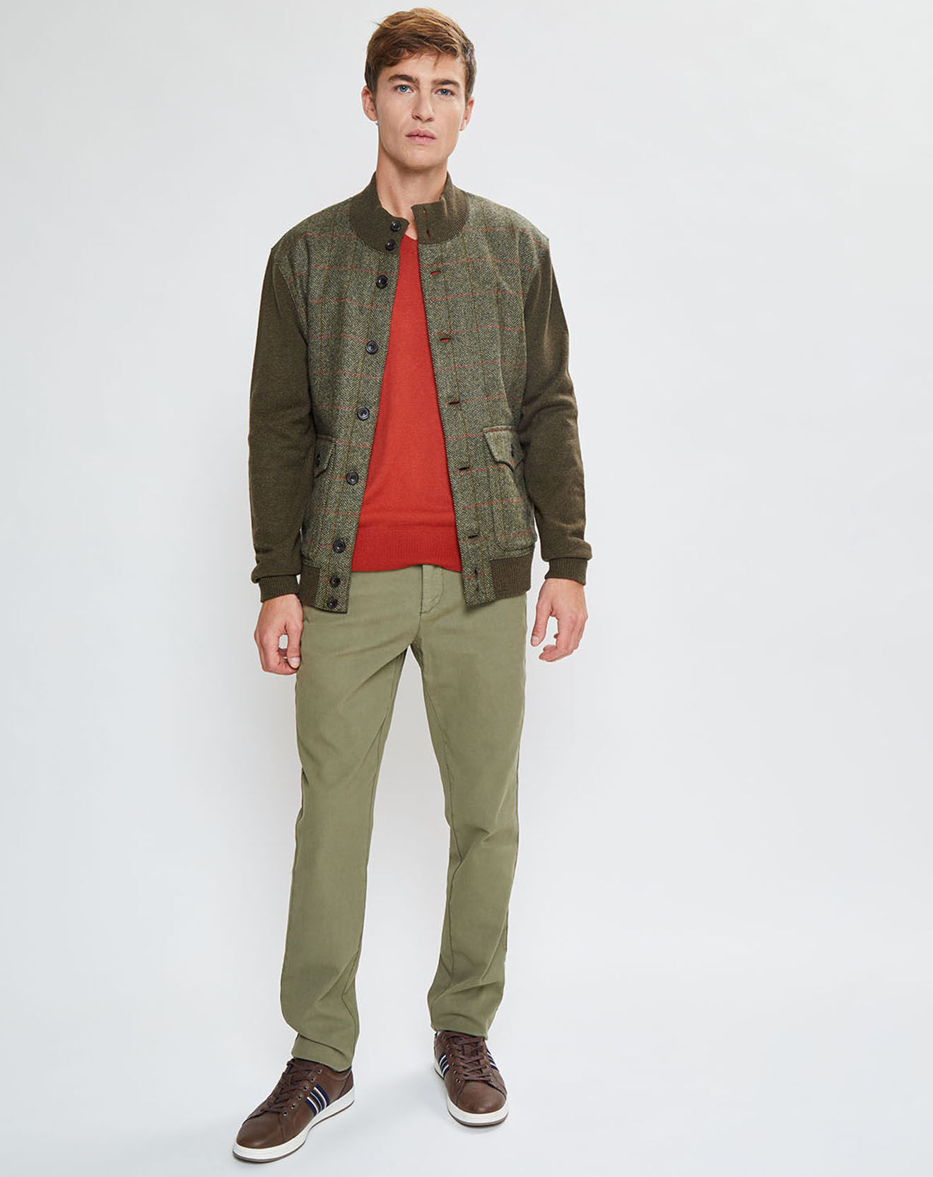 Hackett London Blouson en Tweed à carreaux kaki