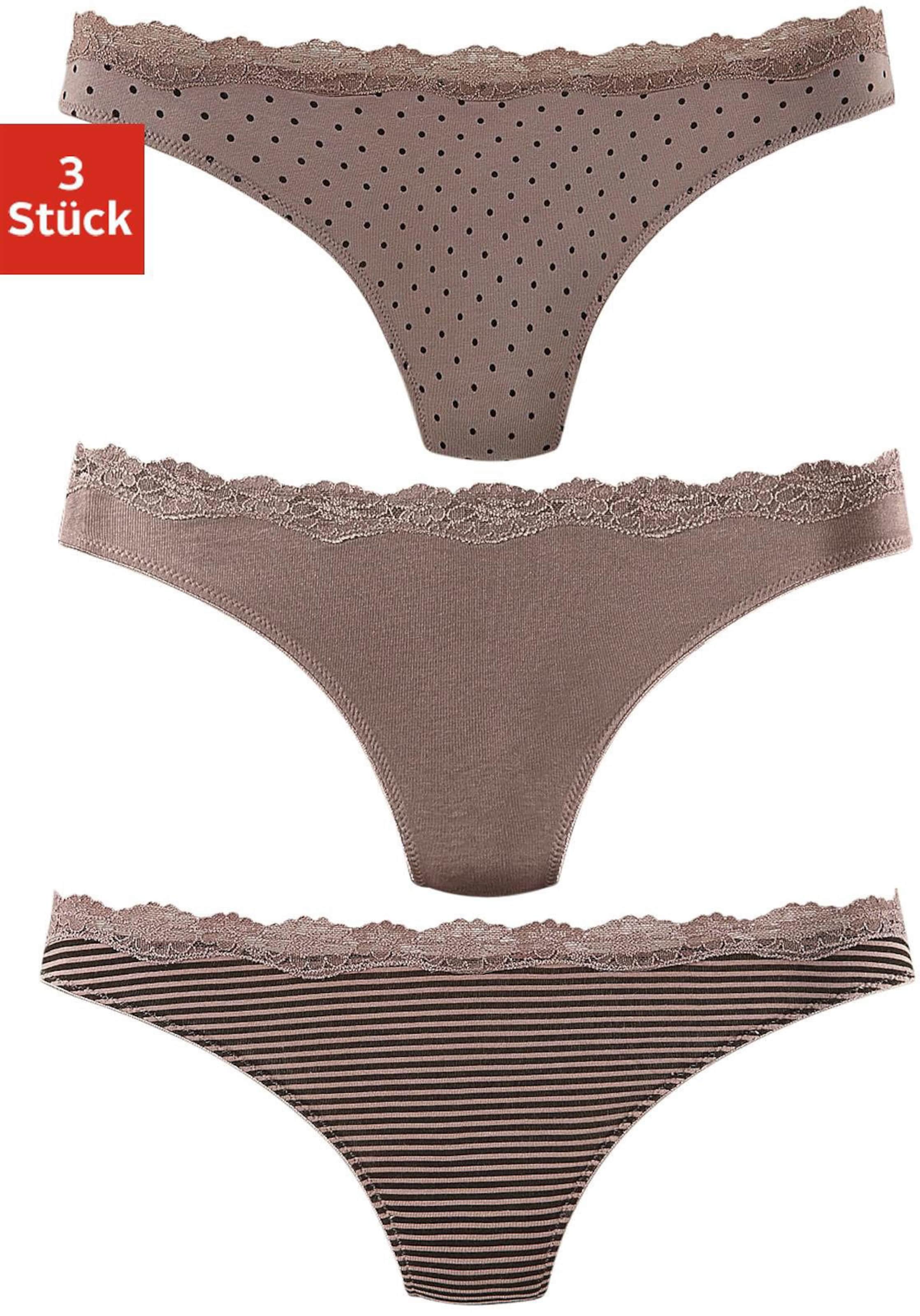LASCANA String in taupe-uni, gepunktet-gestreift, gestreift