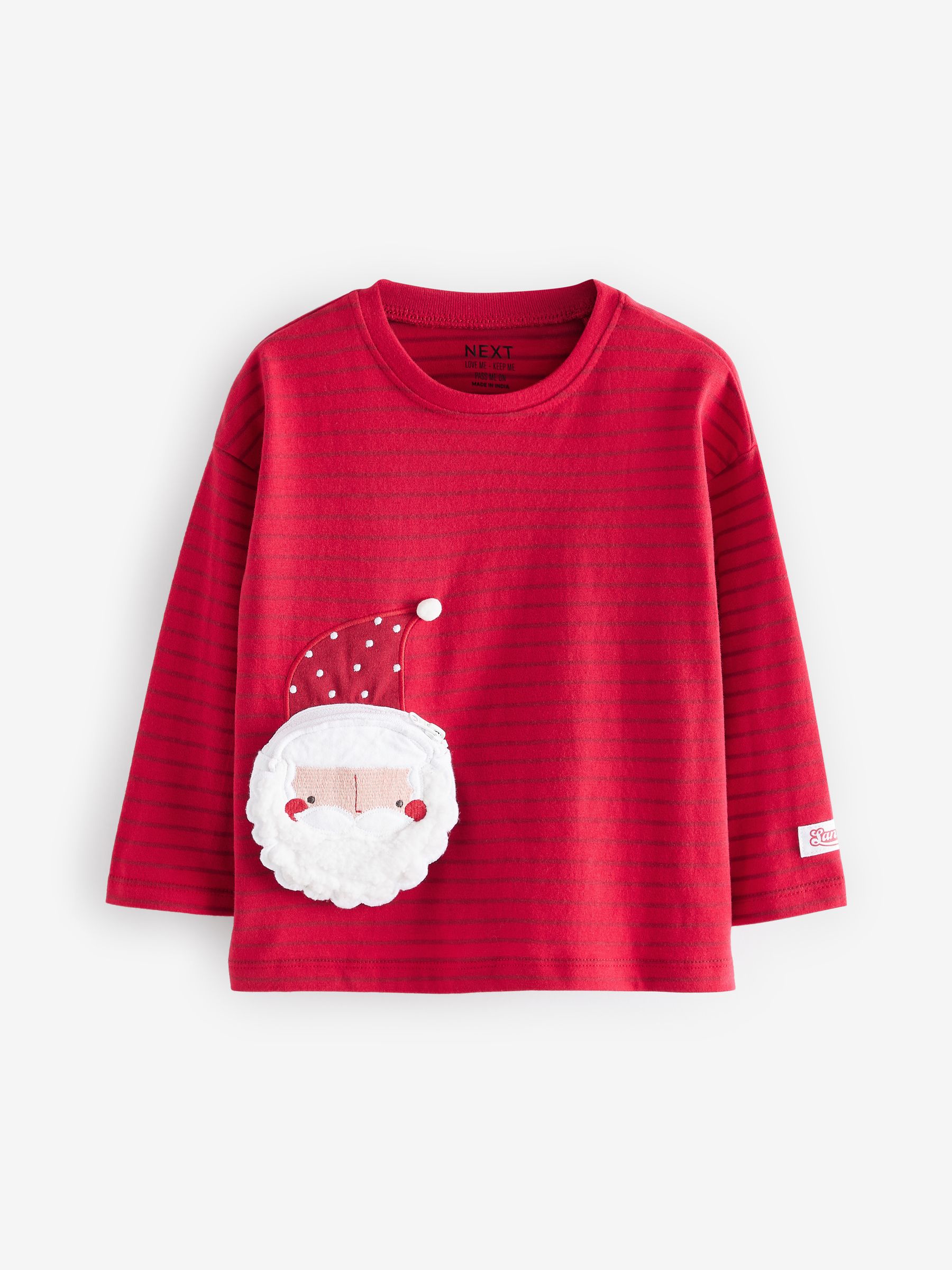 Rood kerstman - 100% katoenen T-shirt met lange mouwen en zak (3mnd-7jr)