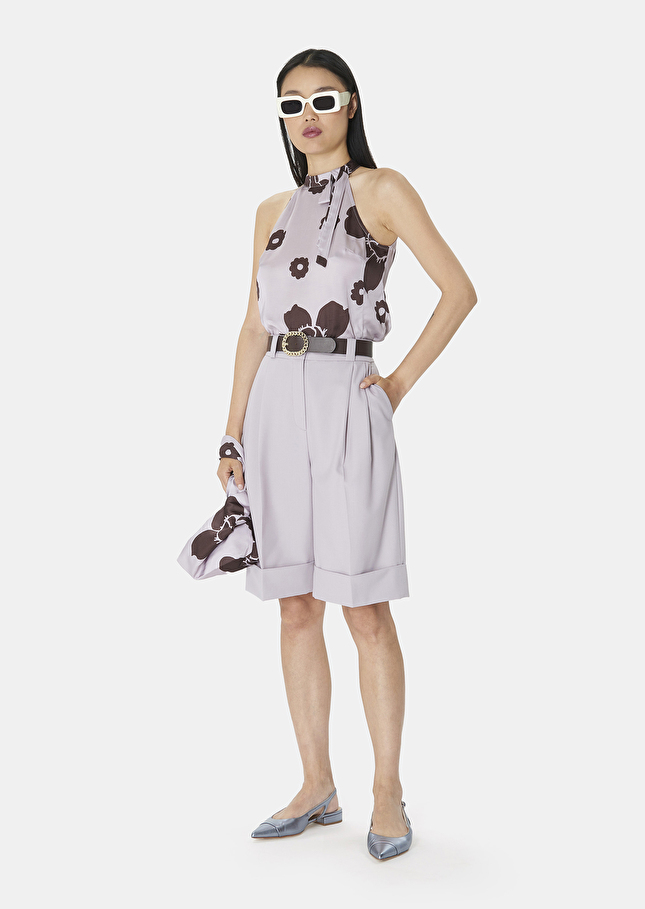 Top Tierriviolet imprimé fleuri en satin