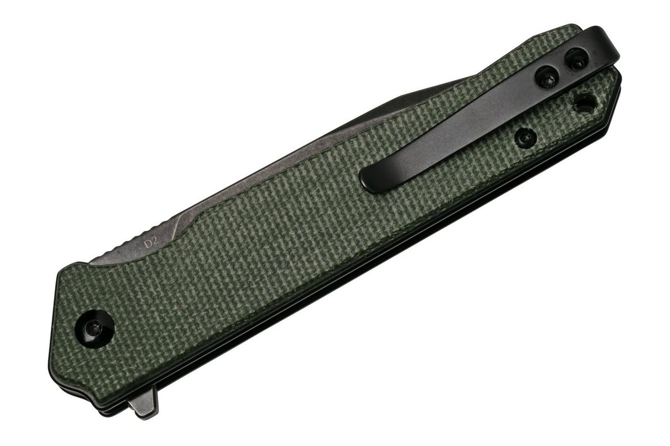 QSP Knife Mamba V2 QS111-I2 Blackwashed, Green Micarta zakmes