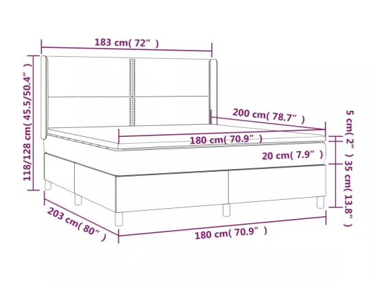 Sommier tapissier matelas et LED Marron foncé 180x200cm Tissu