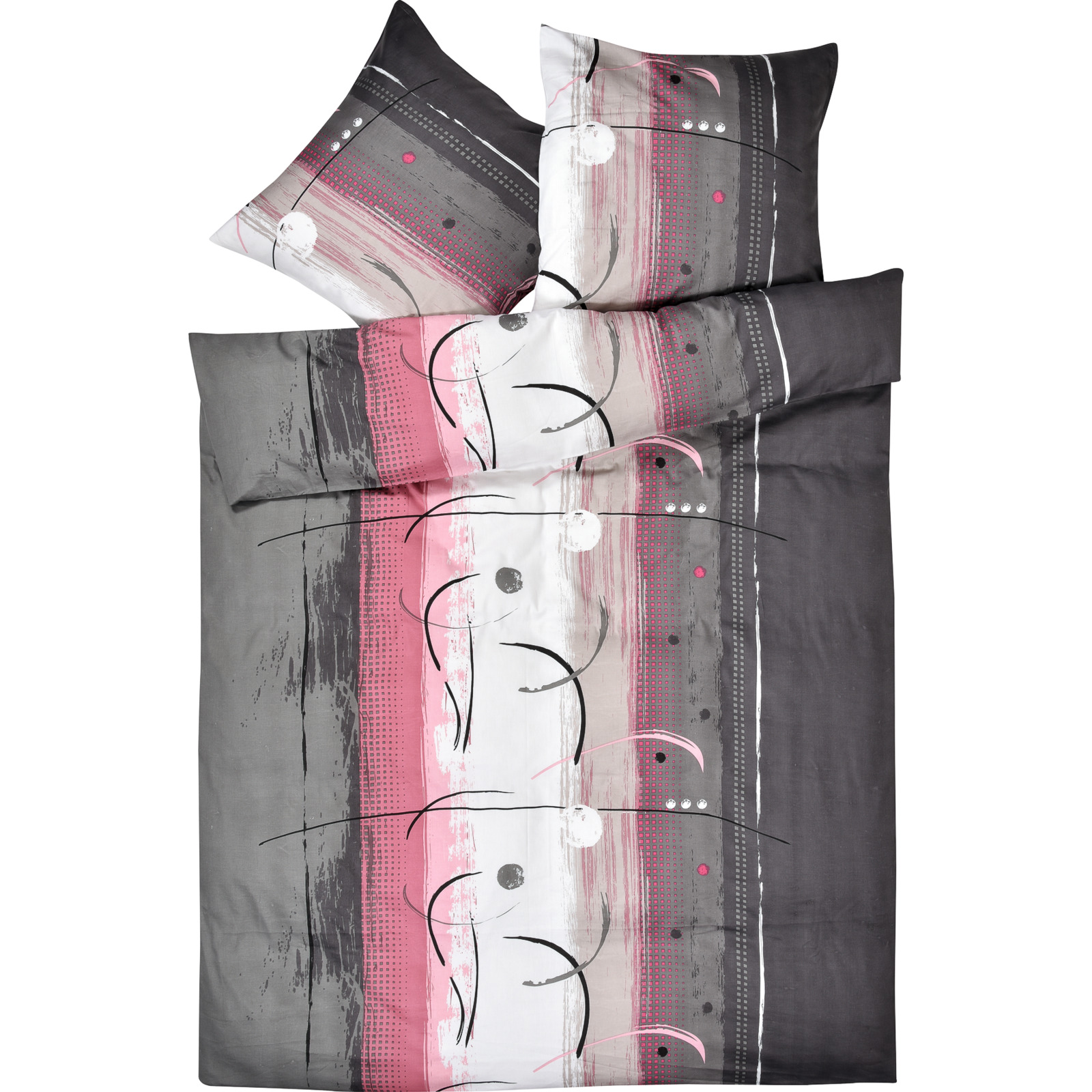 Bettwäsche Satin Muster grau rot 160x210 65x100 Bettanzug Nord