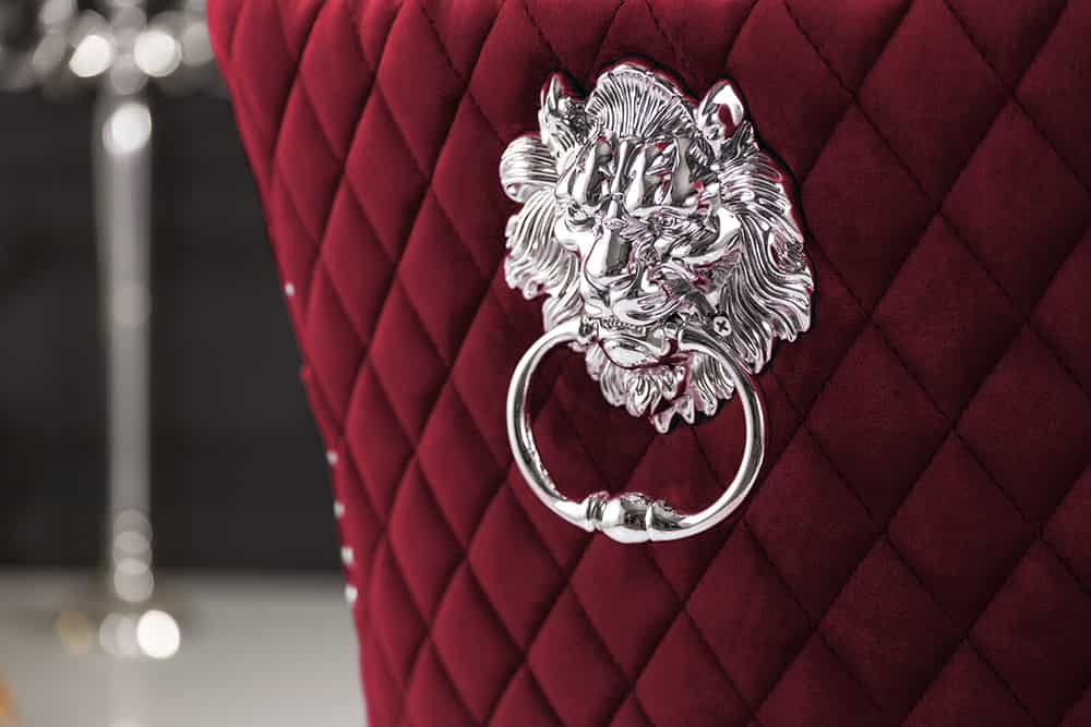 Barock Stuhl CASTLE DELUXE rot Samt Löwenkopf Chesterfield Design Esszimmerstuhl Nieten