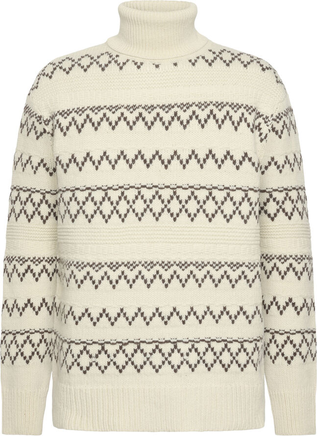 Knowledge Cotton Apparel Knitted pattern roll neck - RWS Beige stripe