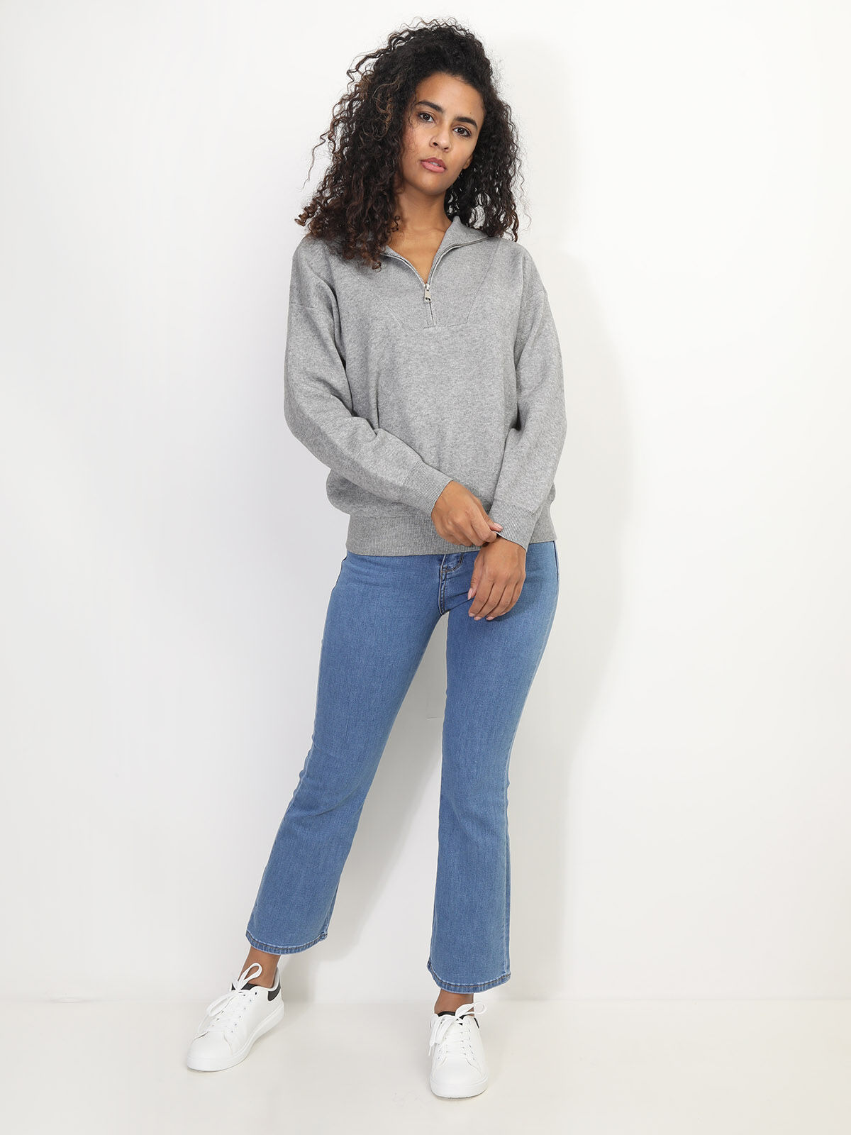 Pull à col montant zippé- Gris