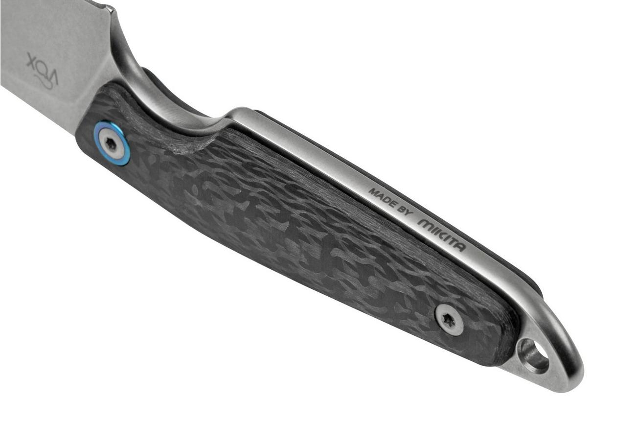 MKM Makro 1 Droppoint, Stonewashed Carbonfiber vaststaand mes, Jesper Voxnaes design