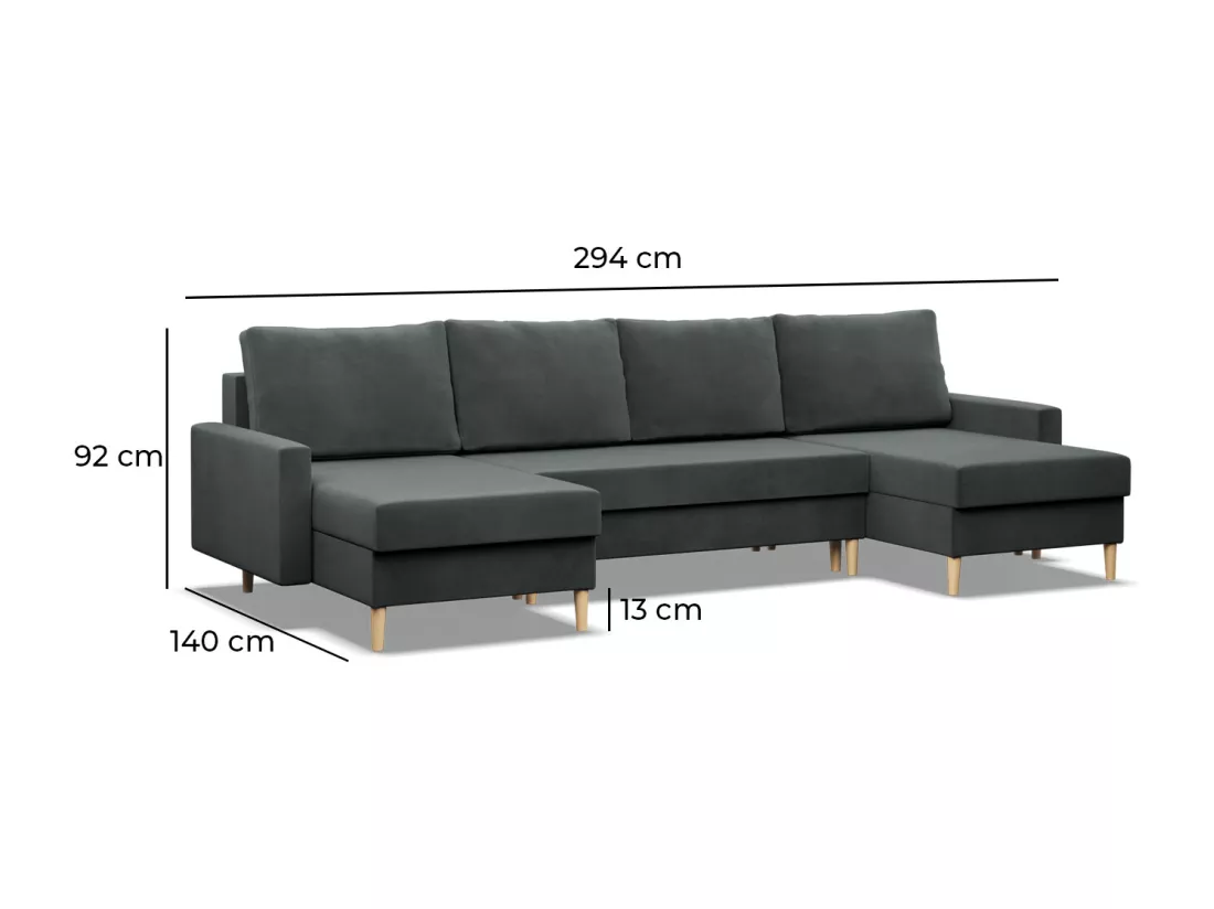 Grand Canapé d'angle en U avec fonction sommeil, Coussin réversible, Bonell, Vert