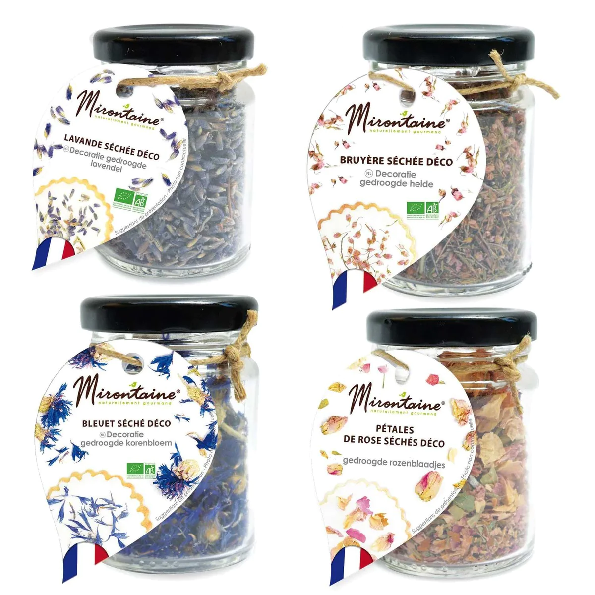 4 fleurs séchées comestibles pour pâtisserie - Lavande, rose, bleuet,