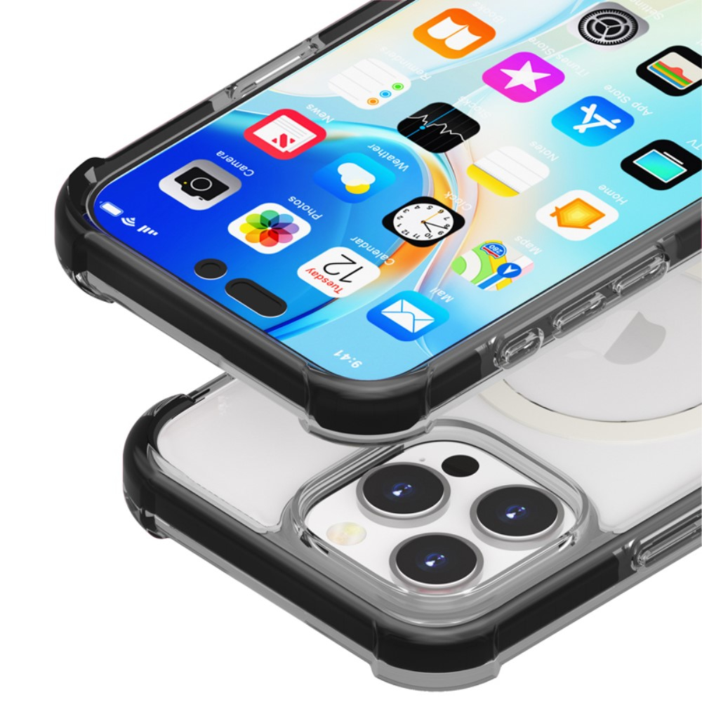 iPhone 16 Pro MagSafe Hybrid Hülle TPU Bumper Acryl Rückseite Air Cushion Fallschutz - Schwarz / Transparent