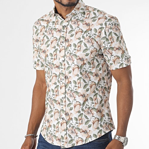 Chemise Manches Longues Blanc Beige Floral