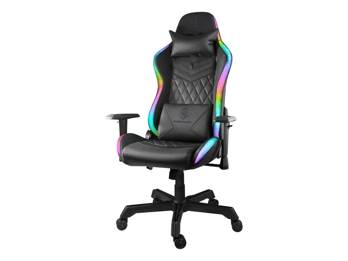 DELTACO GAMING GAM-080 - Spillestol - ergonomisk - armstøtter - T-formet - vippe - drejeled - kunstig læder - sort, RGB