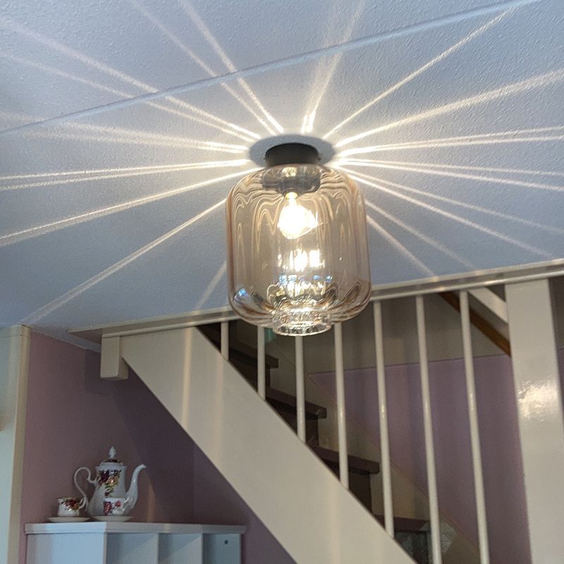 Design plafondlamp zwart met amber glas - Qara