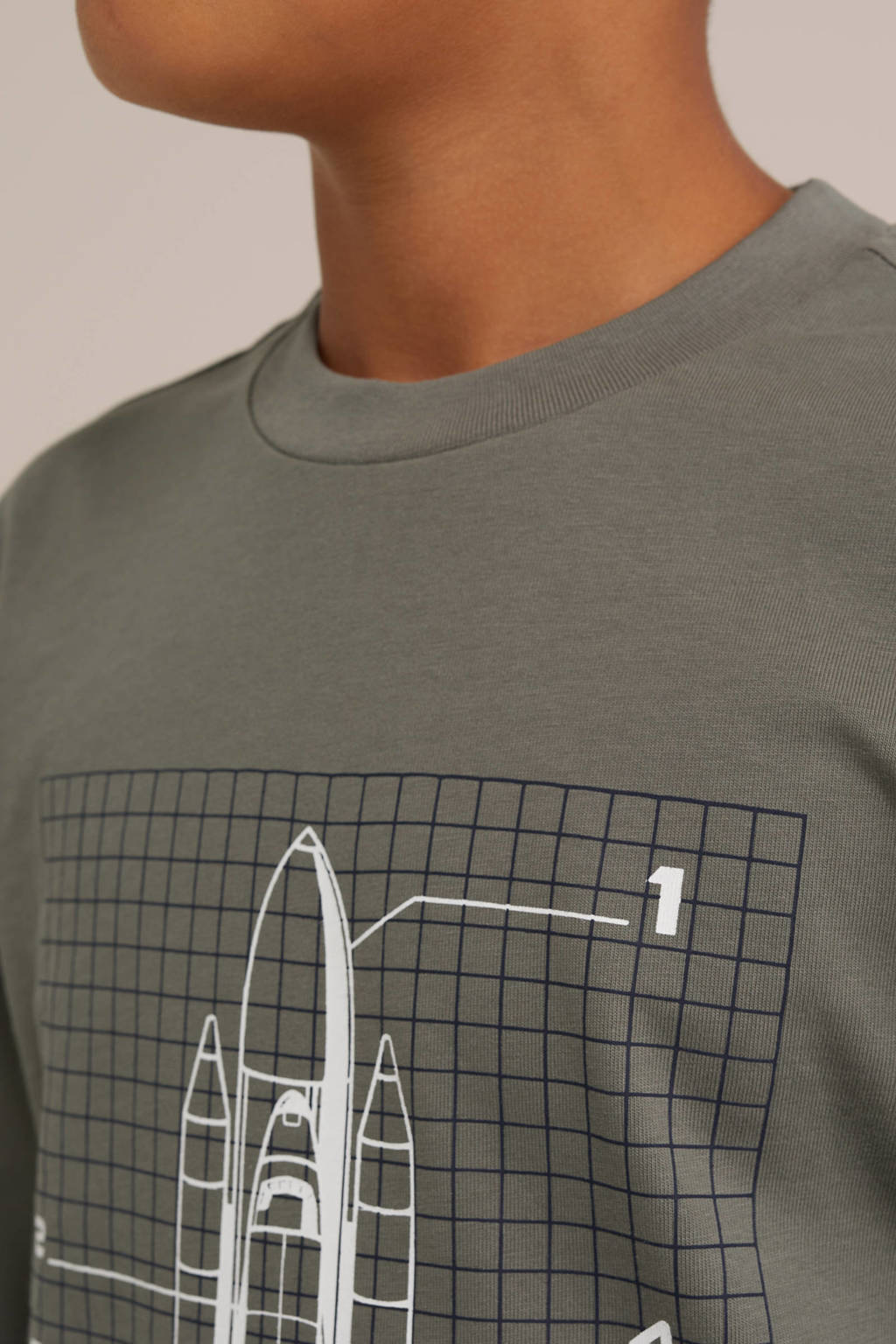 WE Fashion longsleeve met printopdruk grijsgroen