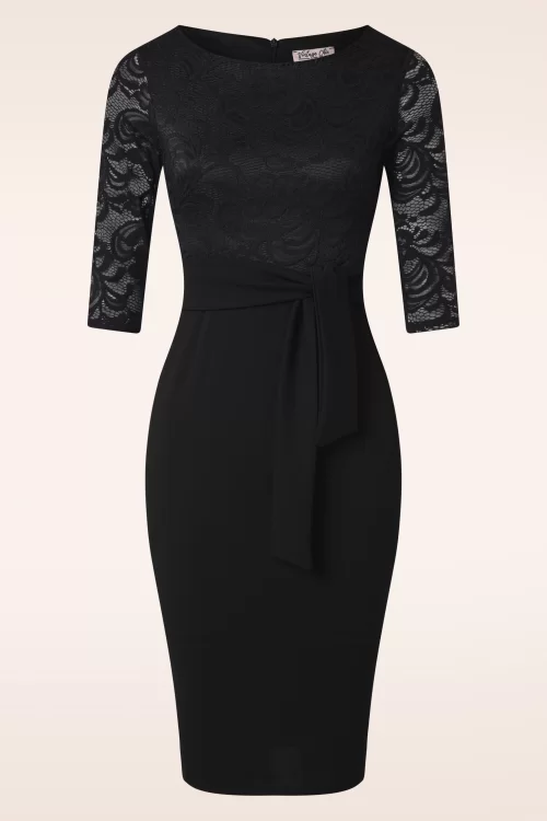 Vintage Chic for Topvintage Zora kanten pencil jurk in zwart