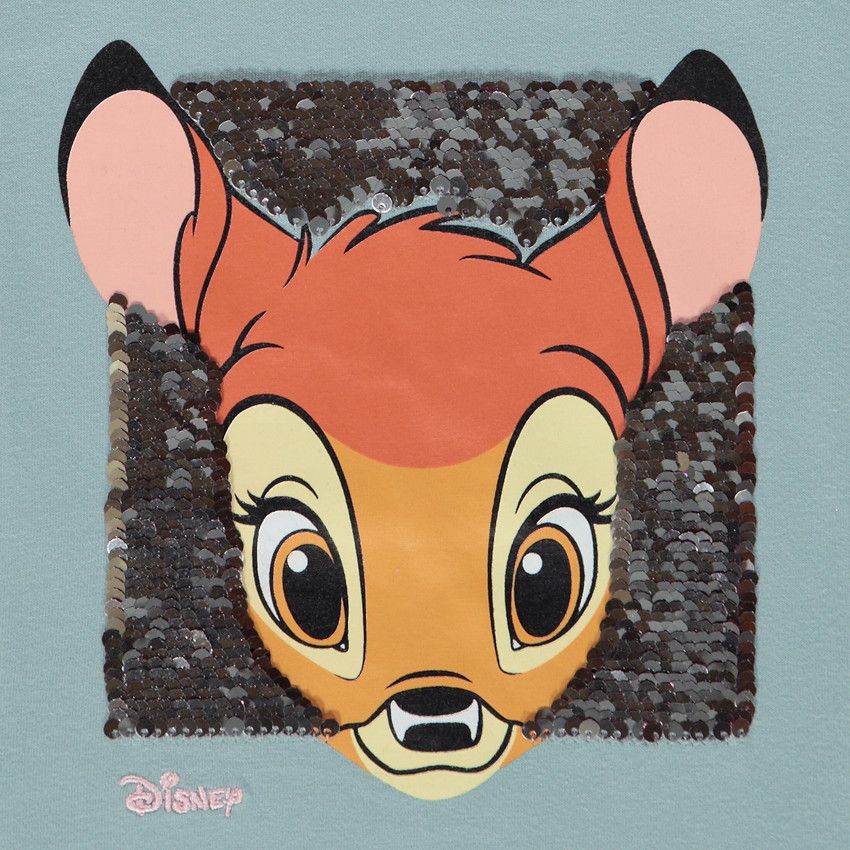 T-shirt manches longues print Bambi Disney en sequins magiques - Bleu moyen