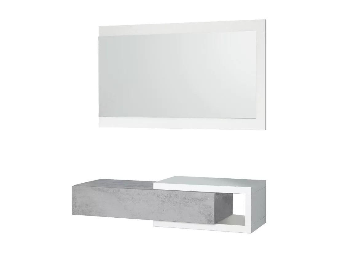 Meuble d'entrée Dhasi, Entrée réversible avec miroir, Meuble d'entrée avec tiroir, Plateau de poche pour appartements, 95x26h69 cm, Blanc et Ciment