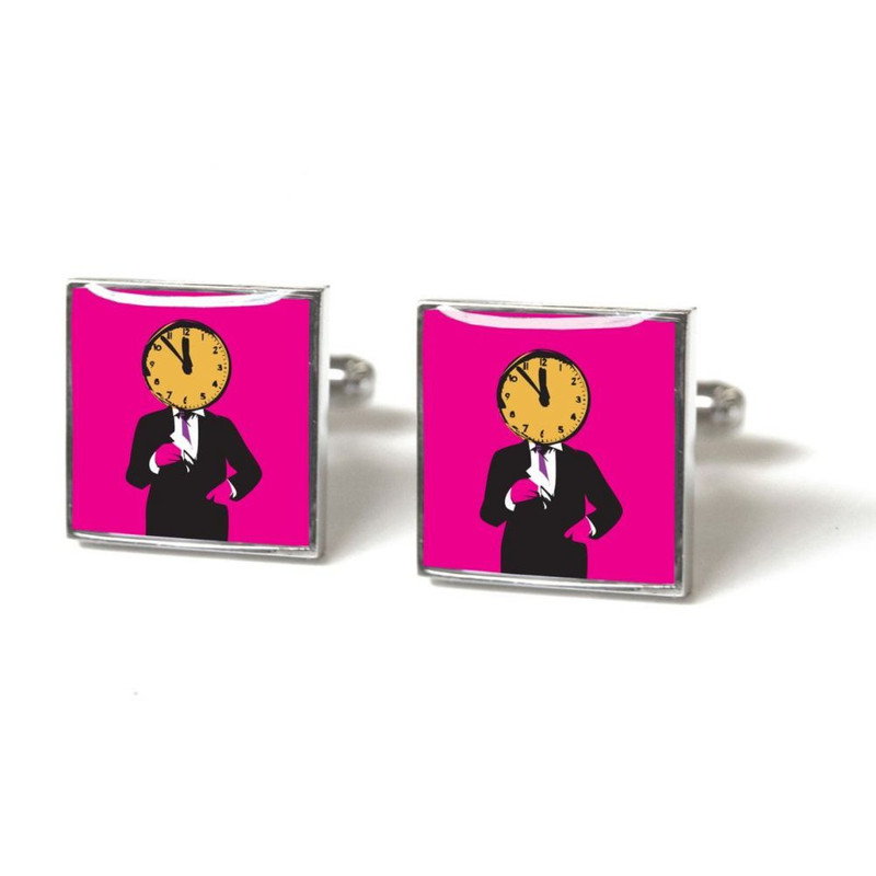 Boutons de manchette, Le gardien du temps, rose - Time man bright pink