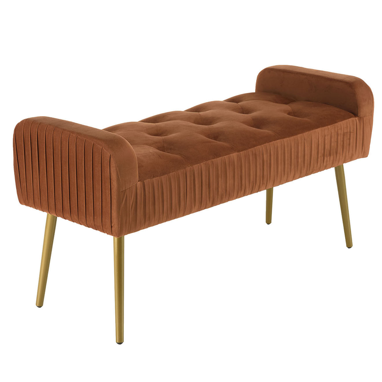 Macabane Banc de lit en velours Albane orange - 103x40x53 cm