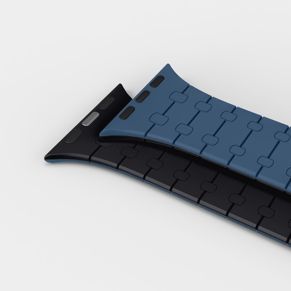 Apple Watch (49/46/45/44 mm) Silikon Glieder Armband mit Magnetverschluss (Gelenkumfang: 180-250mm) - Dunkelblau / Schwarz