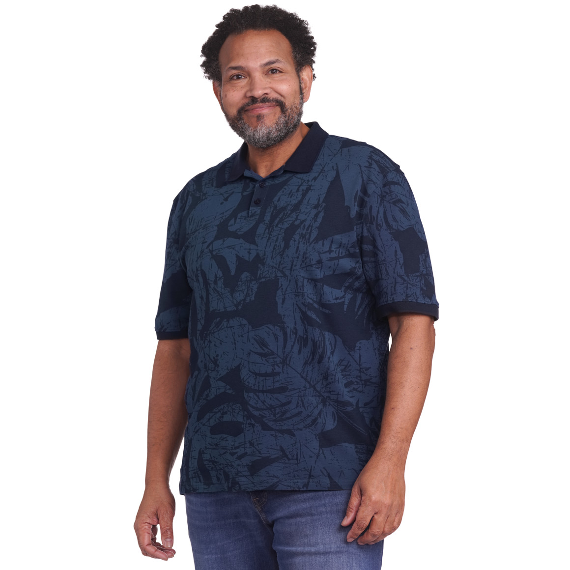 VanVaan Herren Poloshirt mit Allover-Muster dunkelblau