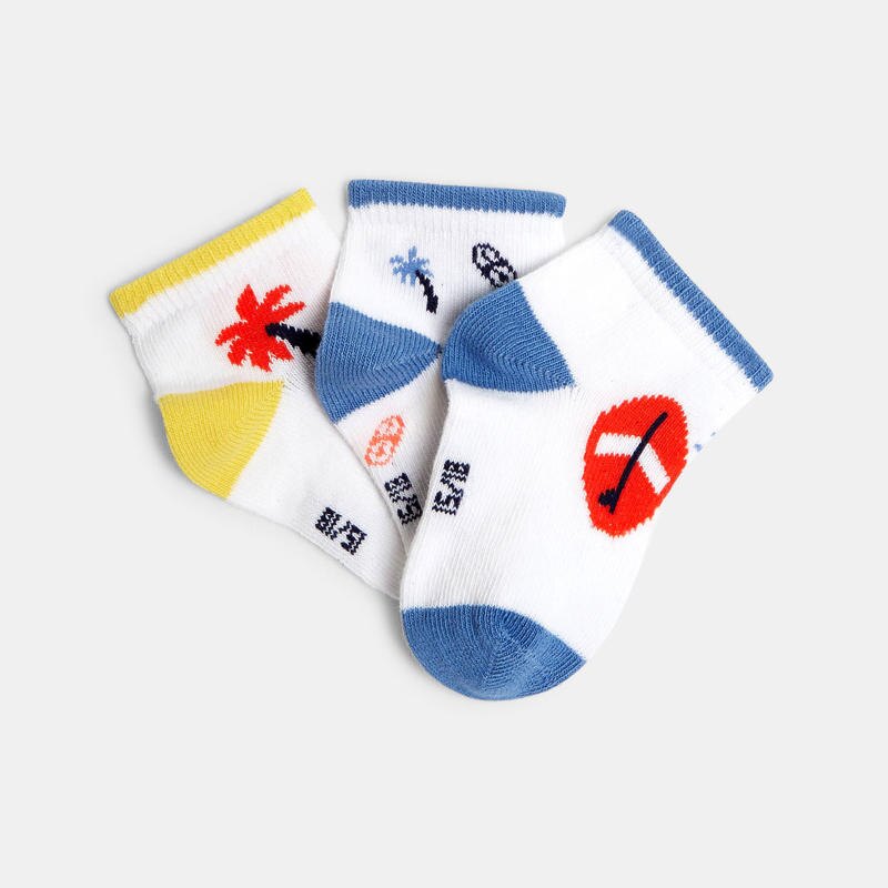 Chaussettes basses palmiers (lot de 3) bleues bébé garçon Bleu