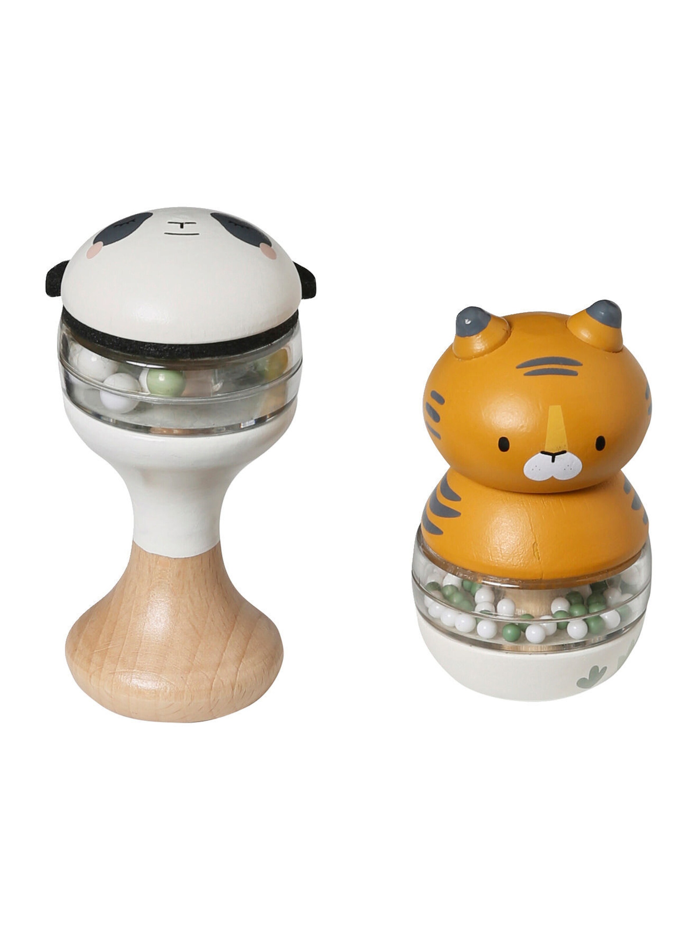 Vertbaudet 2er-Set Baby Rasseln FSC® gelb tiger/pandafreunde
